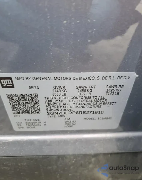 2024 Chevrolet Equinox 2Lt from USA, damaged, VIN 3GN7DLRP8RS271910
